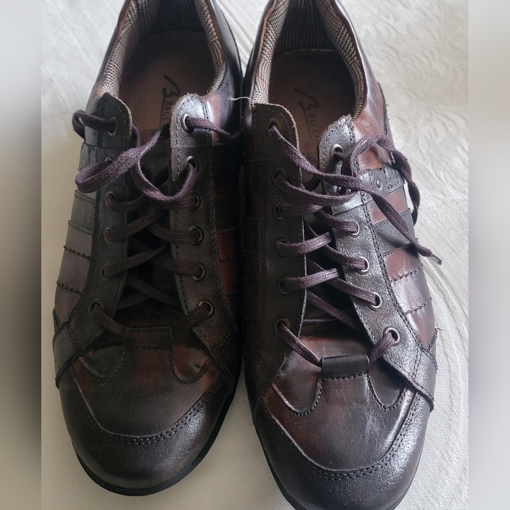 Vintage 90s Bacco Bucci Leather Italian Sneakers 9 Chocolate Brown Lace Up
